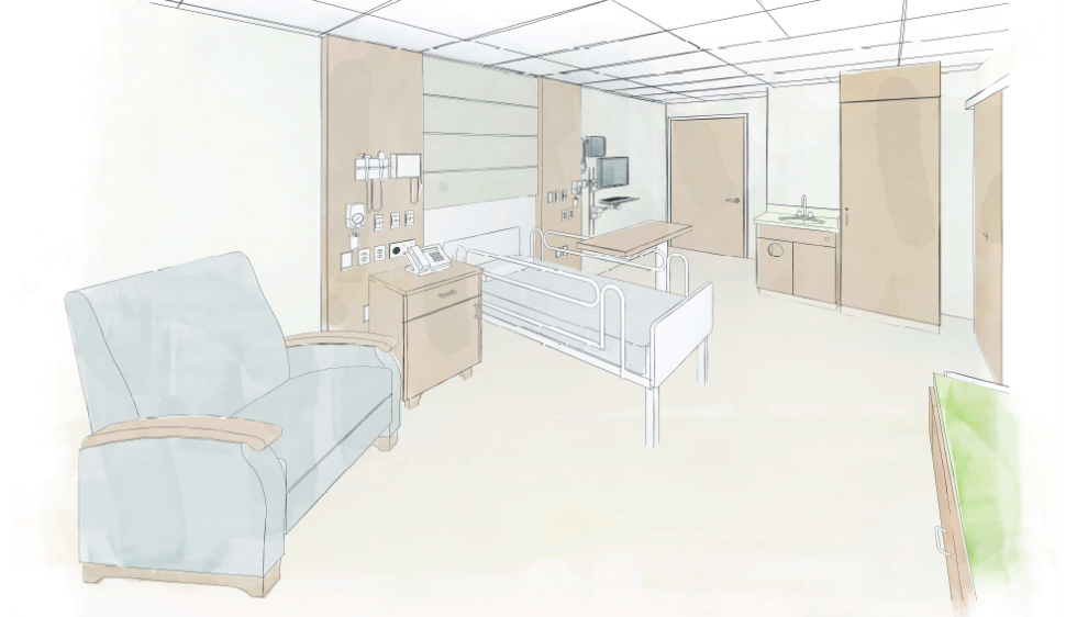 Patient Room Renovation and Expansion rendering